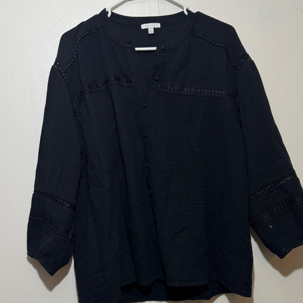 Chic Black Blouse with Button Detail